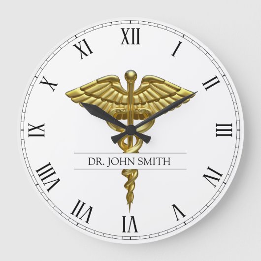 Professional Precious Medical Gold Caduceus Große Wanduhr (Vorderseite)