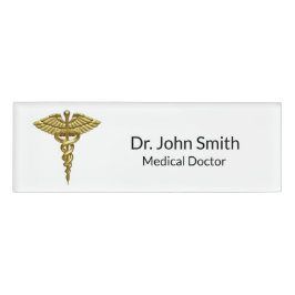 Professional Precious Medical Gold Caduceus Namenschild