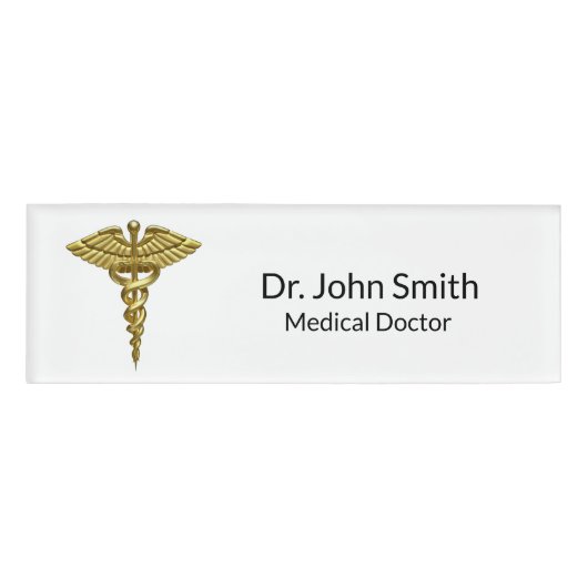 Professional Precious Medical Gold Caduceus Namenschild (Vorderseite)