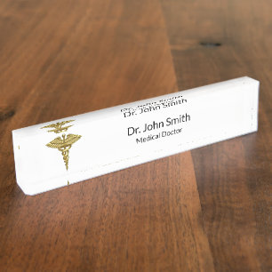 Professional Precious Medical Gold Caduceus Namensplakette