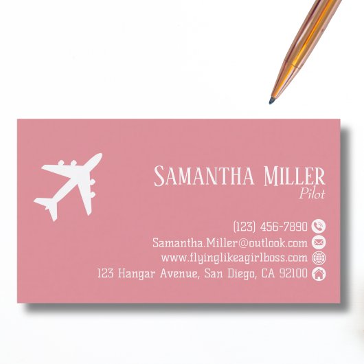 Professional QR Code Aviation Pink White Custom Visitenkarte