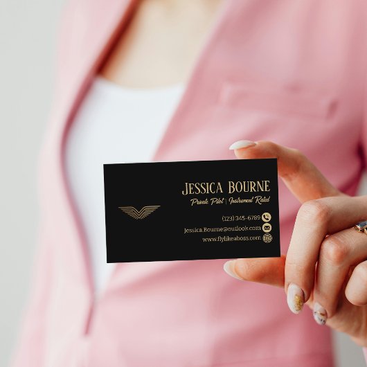 Professional QR Code Elegant Black Gold Pilot Lux Visitenkarte