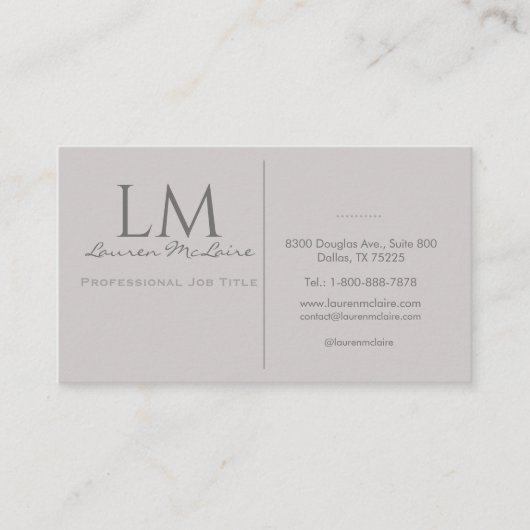 Professional QR Code Monogram Taupe Gray Visitenkarte (Vorderseite)