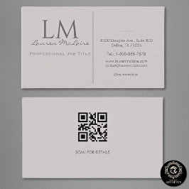 Professional QR Code Monogram Taupe Gray Visitenkarte