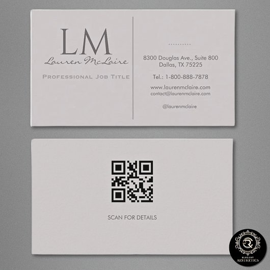 Professional QR Code Monogram Taupe Gray Visitenkarte