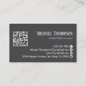 Professional QR Code Photo Gray Aviation Pilot Visitenkarte (Rückseite)