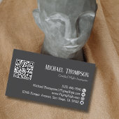Professional QR Code Photo Gray Aviation Pilot Visitenkarte