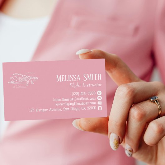 Professional QR Code Pink White Flight Instructor Visitenkarte