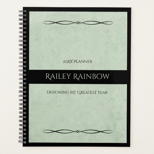 Professional Sage Green Monogram Administrative Planer (Vorderseite)