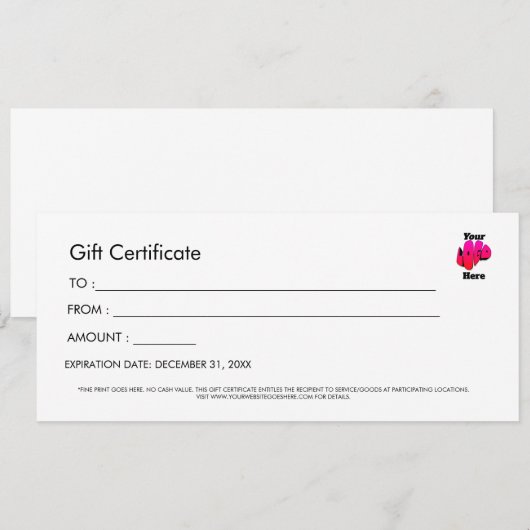 Professional Simple Custom Logo Gift Certificate Einladung (Vorne/Hinten)
