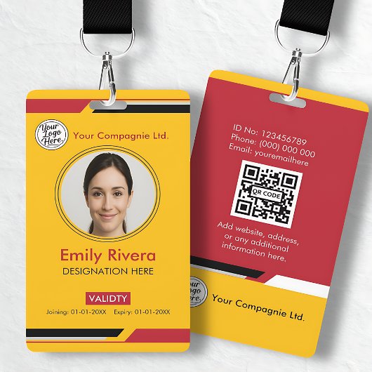 Professional Yellow Black Red Employee Access Card Ausweis