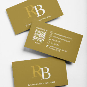 Professionell Elegantes Braun Monogramm QR-Code Visitenkarte
