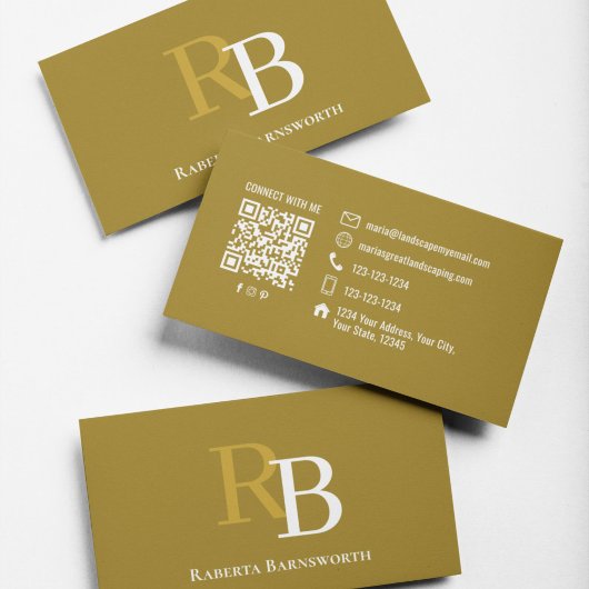 Professionell Elegantes Braun Monogramm QR-Code Visitenkarte