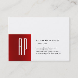 Professionell Modern Füllig Rot Weiß Monogramm Visitenkarte