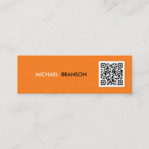 Professionell Modern ORANGE Schwarzes Minimal QR C Mini Visitenkarte