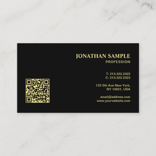 Professionell modernes QR-Code Minimal schwarz und Visitenkarte (Vorderseite)