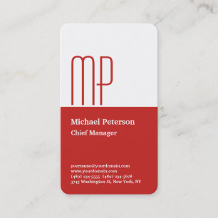 Professionell Rot Weiß Schlicht Monogramm Modern Visitenkarte