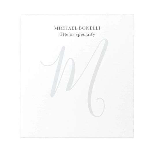 Professionell schlicht modern minimalist monogramm notizblock (Vorderseite)