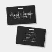 Professionell schwarze Monogramm Abzeichen Dienst Ausweis (Vorder- & Rückseite)