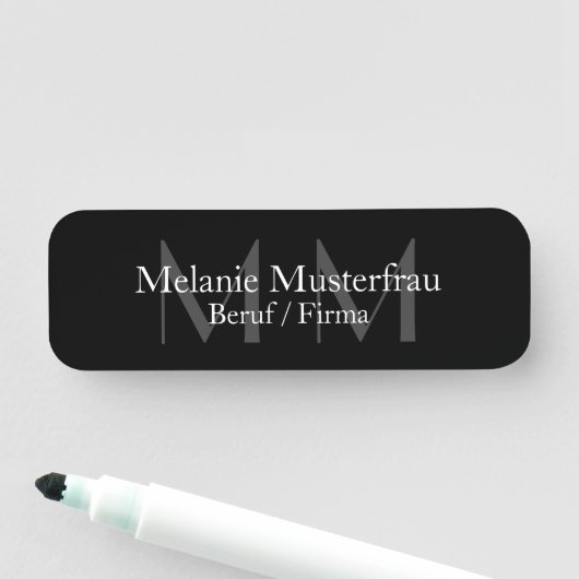 Professionell schwarze Monogramm Namensschild (Beispiel)