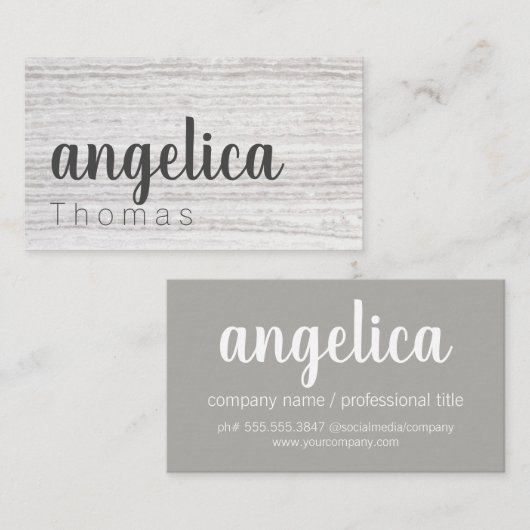 Professionell stilvolle Cursive / Gray Texture Visitenkarte (Vorne/Hinten)