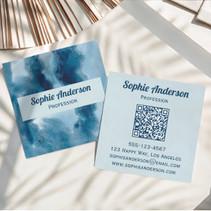 Professionelle Blaue Wasserfarbe-Geode-QR-Code Vis Quadratische Visitenkarte