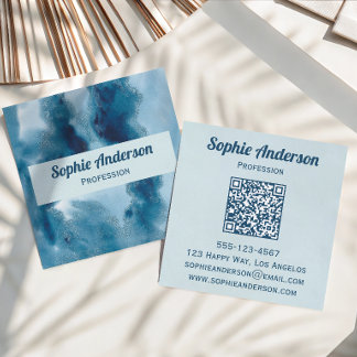 Professionelle Blaue Wasserfarbe-Geode-QR-Code Vis Quadratische Visitenkarte