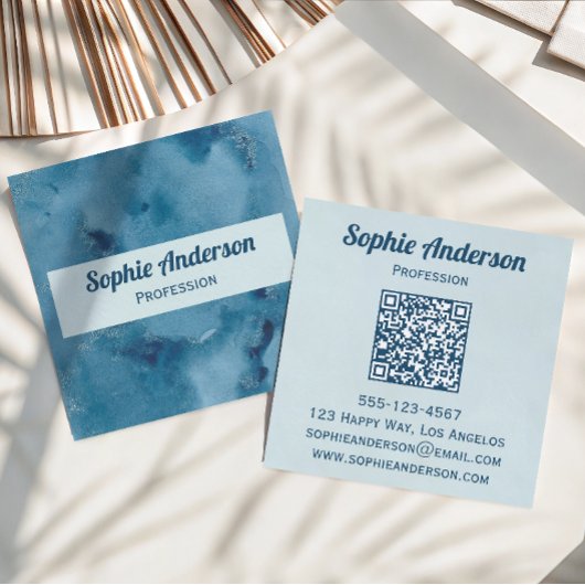 Professionelle Blaue Wasserfarbe-Geode-QR-Code Vis Quadratische Visitenkarte