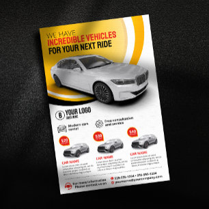 Professionelle gelbe Autovermietung Auto Mietwagen Flyer
