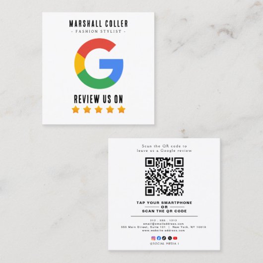 Professionelle Google-Bewertung mit QR-Code Quadratische Visitenkarte (Vorne/Hinten)