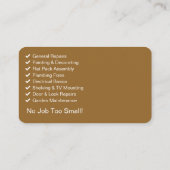 Professionelle Handwerker Visitenkarte Vorlage (Rückseite)