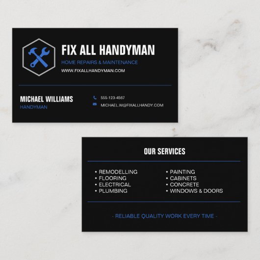 Professionelle moderne Handwerkerfirma Visitenkarte (Vorne/Hinten)