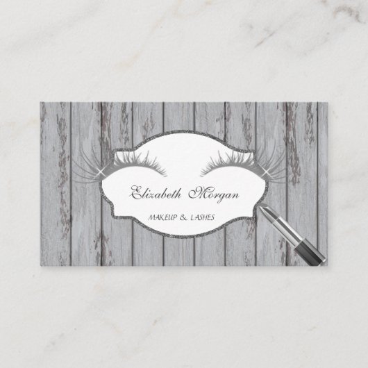 Professionelle Moderne,Lashes, Lipstick, Holzgeweb Visitenkarte (Vorderseite)
