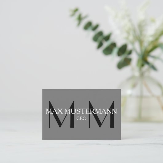 Professionelle Monogram Modern | Grau Visitenkarte (Stehend Vorderseite)