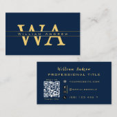 Professionelle Monogramm Blau Gold Visitenkarte (Vorne/Hinten)
