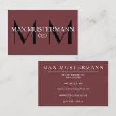 Professionelle Monogramm Modern | Weinrot Visitenkarte (Vorne/Hinten)
