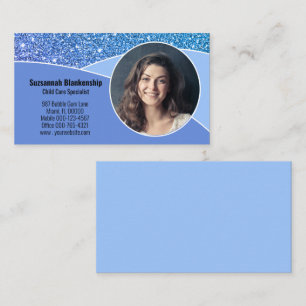 Professionelle Nanny-Foto Blau Faux Glitter Visitenkarte