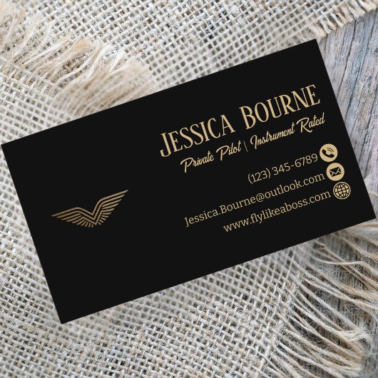 Professionelle QR-Code elegante schwarze Gold-Pilo Visitenkarte
