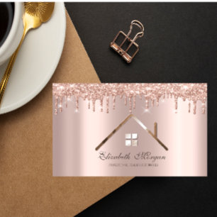 Professionelle Roségold Glitter Drips Immobilien Visitenkarte