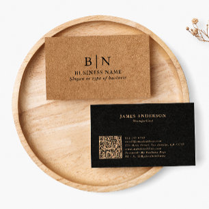 Professionelle Rustikale Faux-Kraft-Initialen & QR Visitenkarte