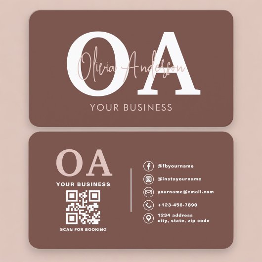 Professionelle Terrakotta-QR-Code-Monogramm Visitenkarte
