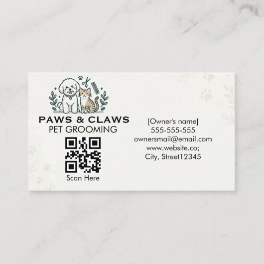 Professionelle Tierpflege mit QR-Code Visitenkarte (Vorderseite)