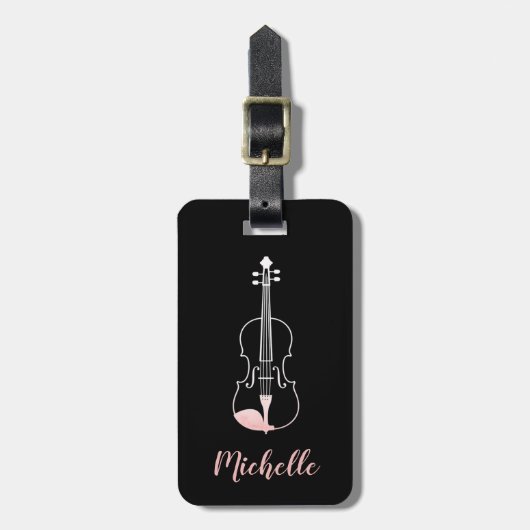 Professionelle Violine Schwarz Weiß Gepäckanhänger (Vorderseite vertikal)