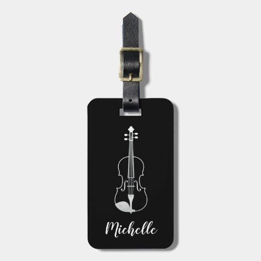 Professionelle Violine Schwarz Weiß Gepäckanhänger (Vorderseite vertikal)