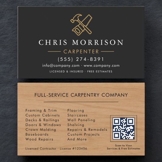 Professionelle Zimmermann QR-Code Visitenkarte