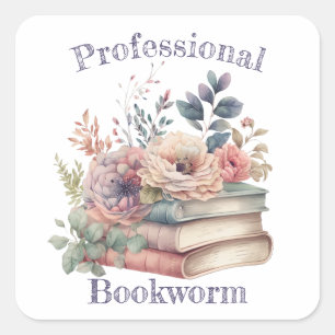 Professioneller Bücherwurm, Bücherliebhaber Quadratischer Aufkleber