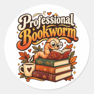 Professioneller Bücherwurm Süß Retro Lesewurm Runder Aufkleber
