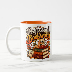 Professioneller Bücherwurm Süß Retro Lesewurm Zweifarbige Tasse