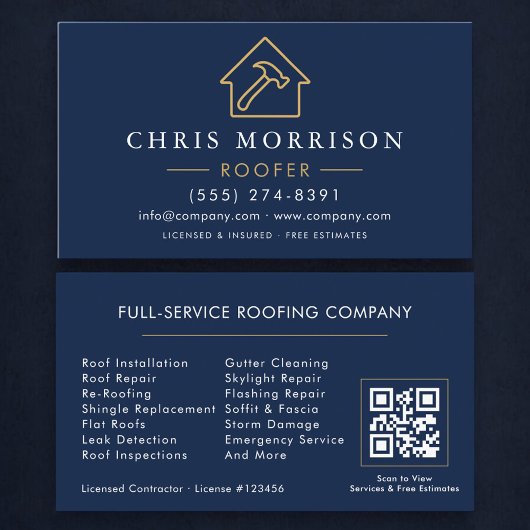 Professioneller Dachdecker QR-Code Visitenkarte