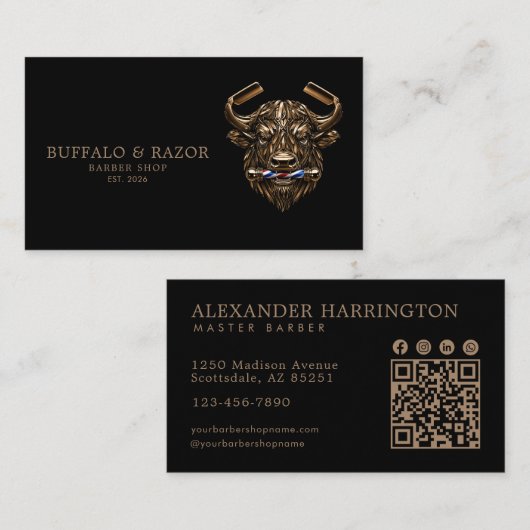 Professioneller Friseursalon Bronze Büffel QR-Code Visitenkarte (Vorne/Hinten)